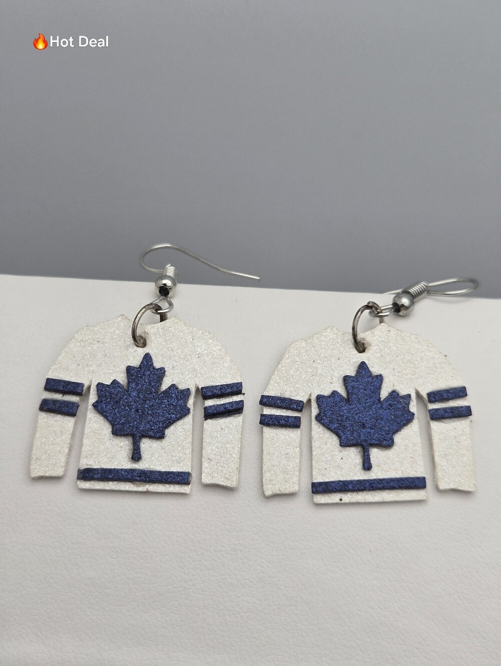 ✨2/$10✨ Handmade Toronto Maple Leafs Hockey Jersey Clay Dangle Earrings 1.5"